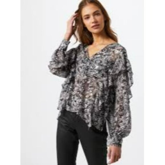 The Kooples Paris Women's Long Sleeve Button Down Floral Ruffle Blouse Size M - Picture 13 of 15